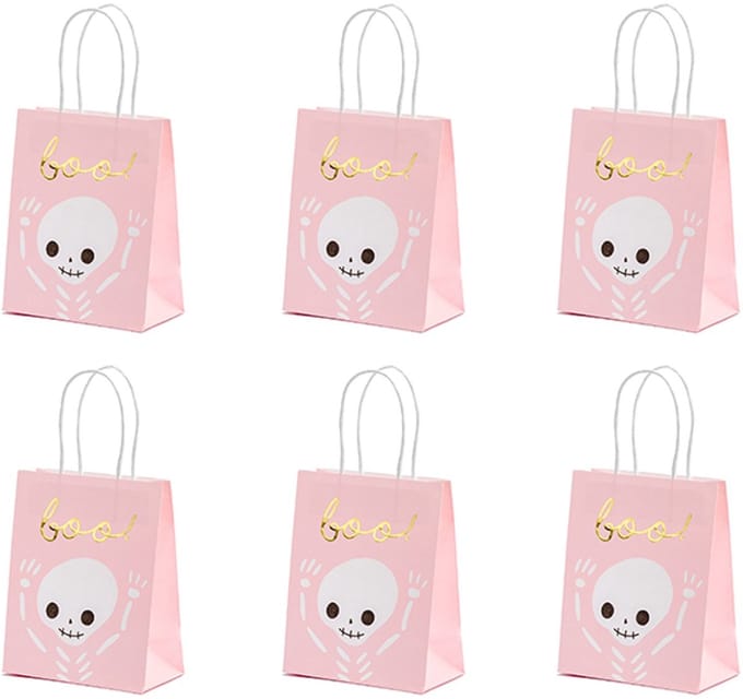 PARTYDECO - 6 roze en witte Boo Halloween snoepzakjes