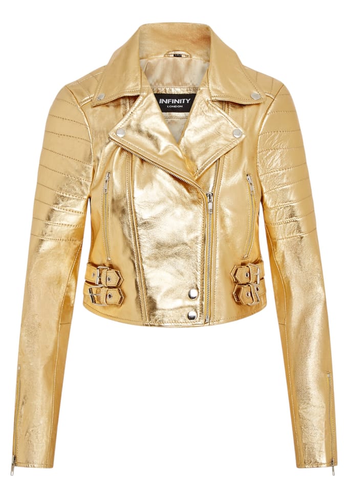 Dames Gouden Cropped Brando Leren Bikerjack - Durban