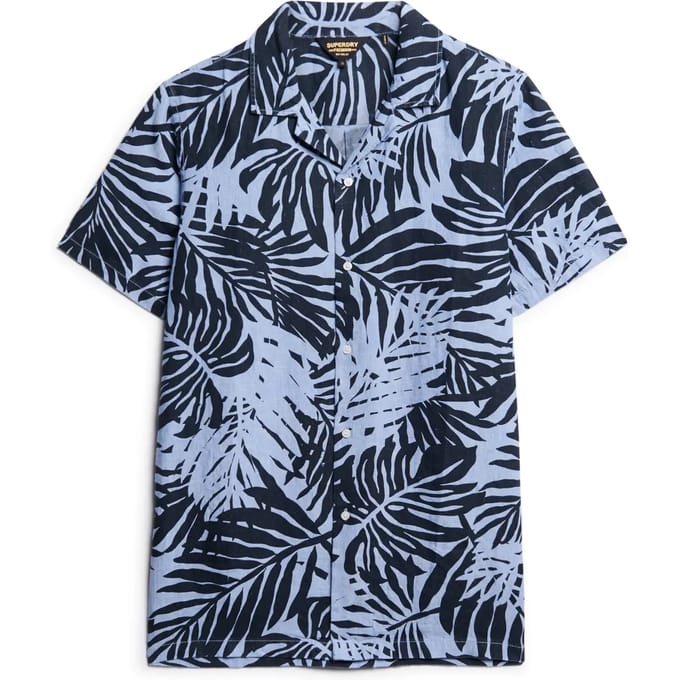 Superdry - Linnen overhemd met open kraag en print - Heren - Shirts