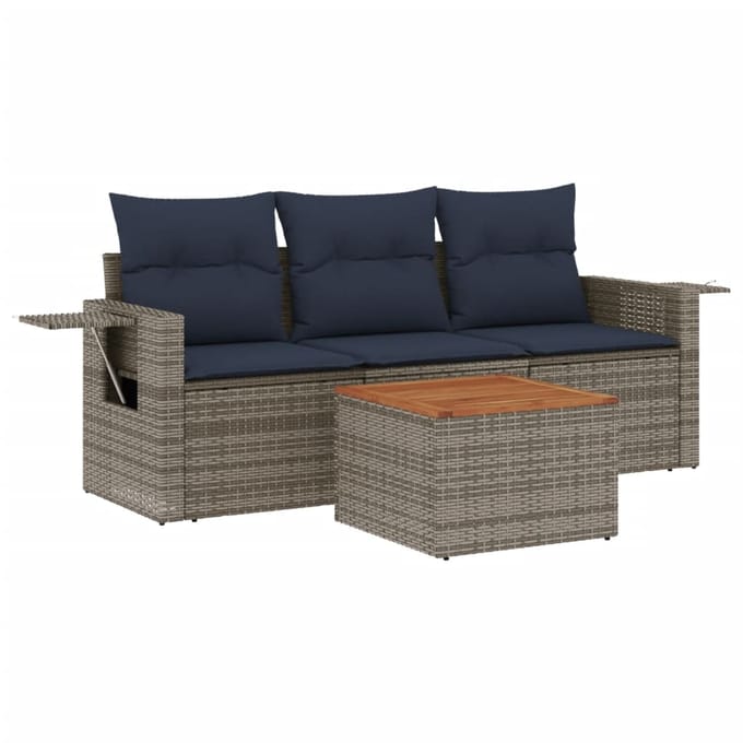 vidaXL - 4-delige - tuinbankset - met - kussens, - grijs - polyrotan