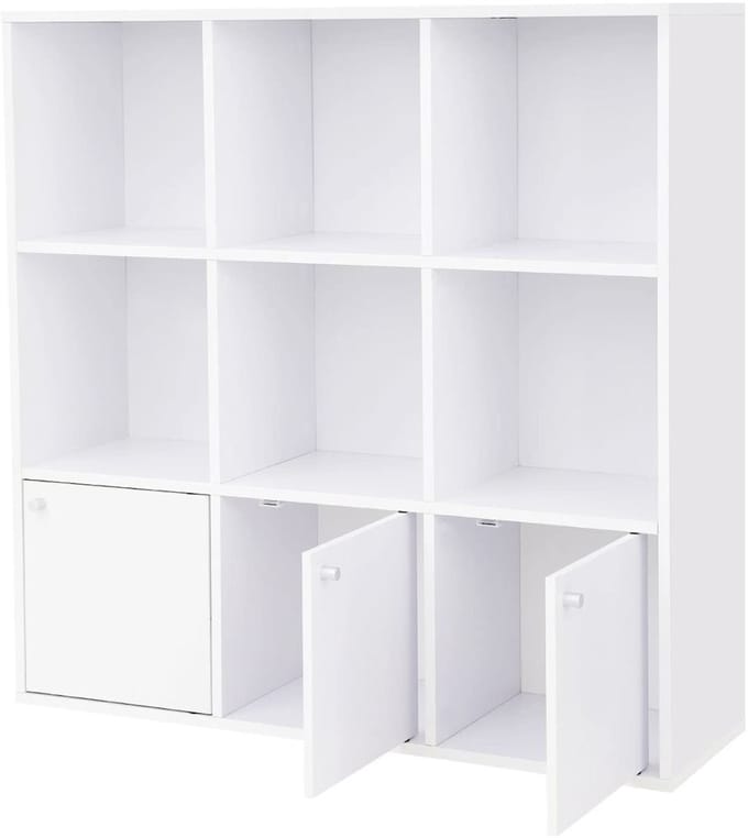 Hoppa! - Boekenkast 9 Vakken - Wit - Hout - 97,5 x 29 x 97,5 cm (B x D x H)