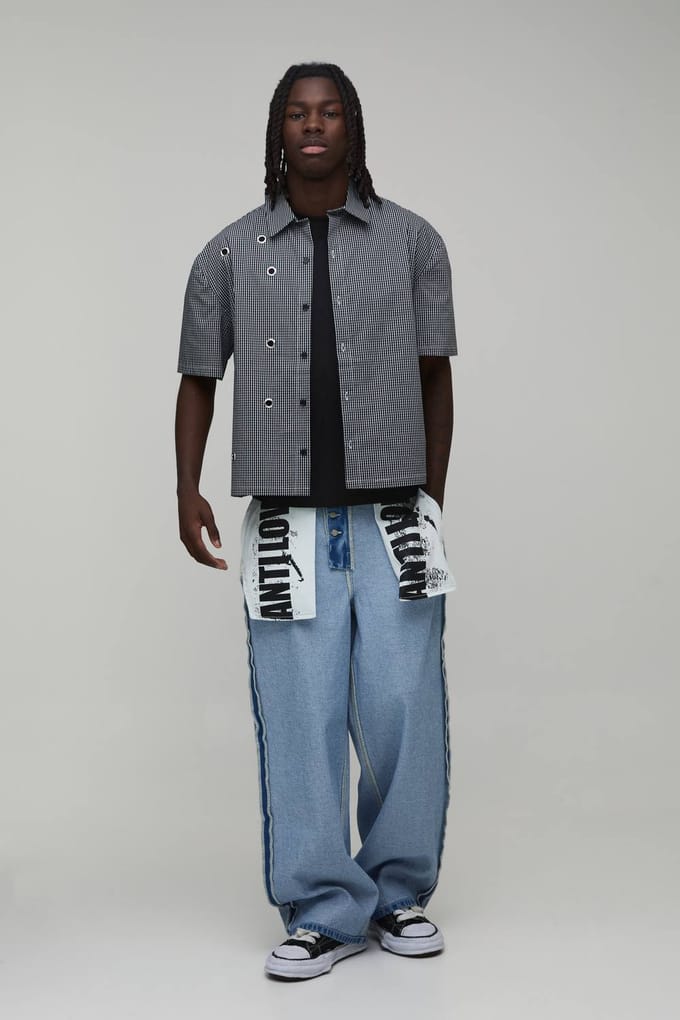 Baggy Jeans Met Omgekeerd Grafisch Zakontwerp | Light Blue | Size 32R