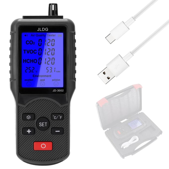 Multifunctioneel luchtkwaliteitstester CO2 TVOC-meter temperatuur-vochtigheidsmeetapparaat met USB veelkleurig