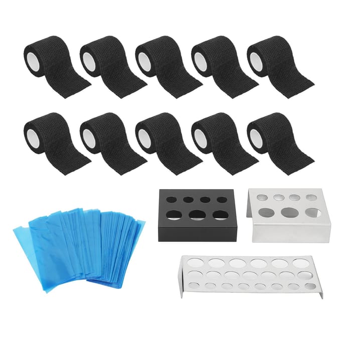 200 stuks Tattoo Machine Pen Covers 3 stuks Tattoo Inktbekerhouder Kleurenrek 10 stuks Tattoo Pen Elastiek blue