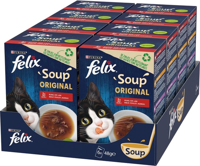 8x Felix Soup Vlees Selectie - Kattenvoer Natvoer - 6x 48 g