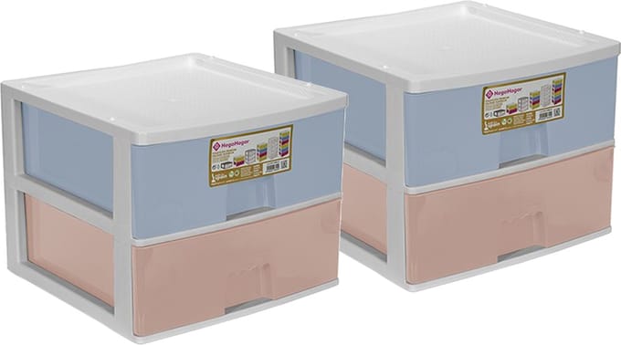 Hega Hogar Ladeblokje/bureau organizer 2x lade - multi kleuren - L38 x B38 x H30 cm - kunststof