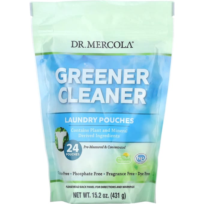 Dr. Mercola, Greener Cleaner, Wasmiddel Capsules, Geurloos, 24 Capsules, 431G(15.2Oz) white