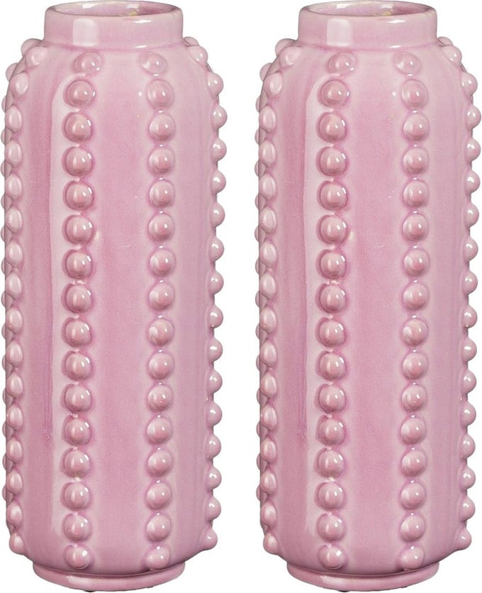 Mica Decorations Vaas - 2x - boaz - gebobbeld - roze - 30 x 11 cm