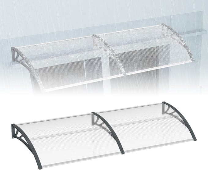 Voordeur Overkapping - Deur Luifel - Bescherming Buiten - Polycarbonaat Plaat - 100x300cm - Transparant Grijs