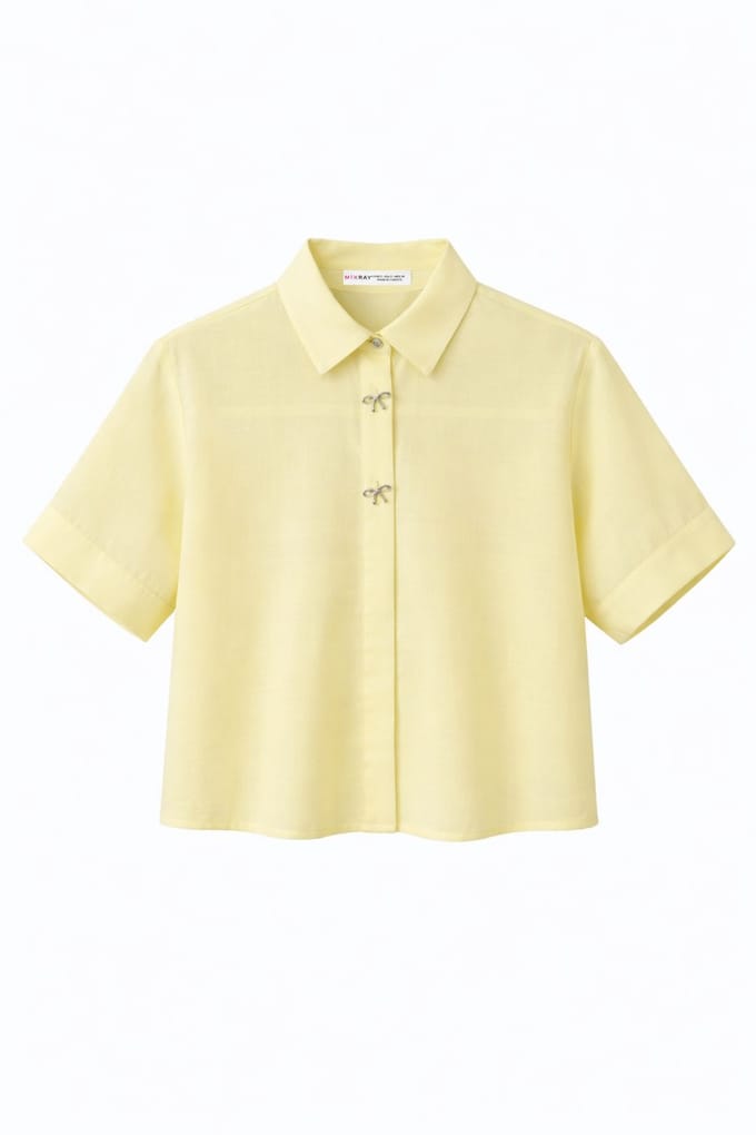 Korte Mouw Cropped Shirt met Stenen Accessoires