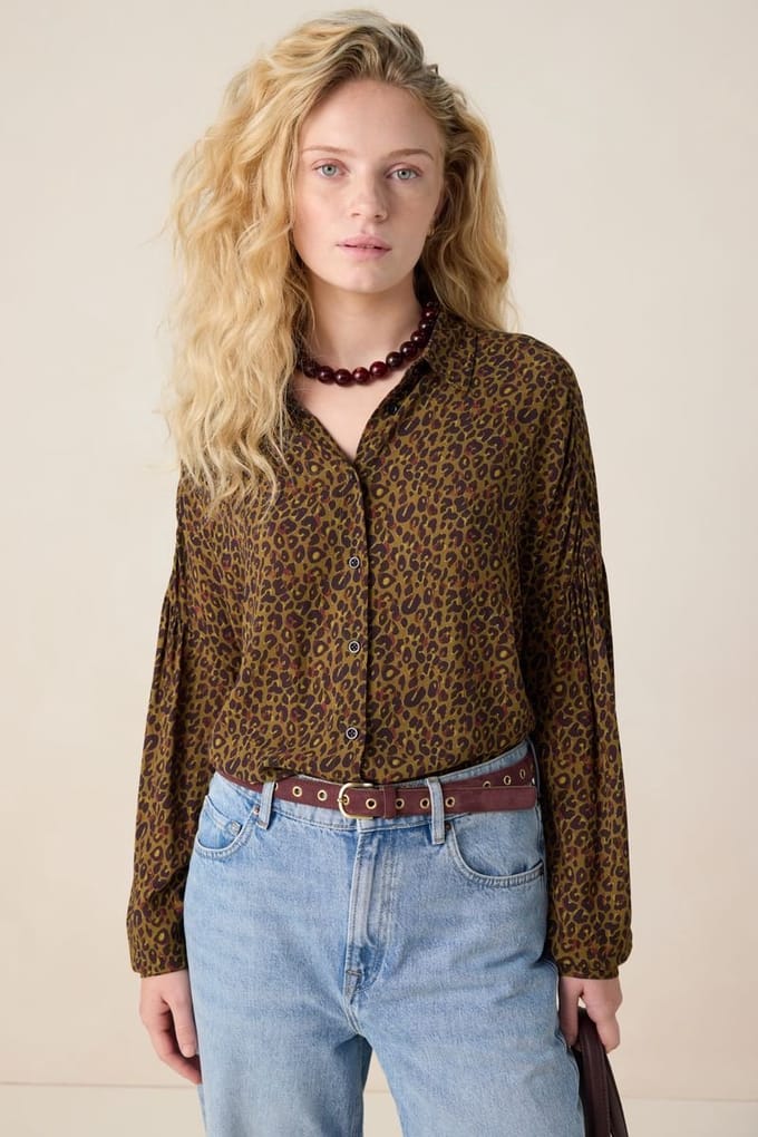 Sissy-Boy - Donkergoene blouse met leopard print