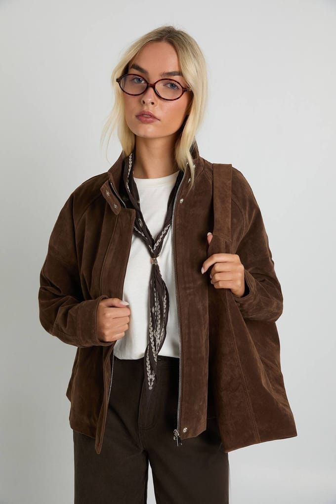boohoo Dames Nep suede bomberjack | Chocolate | Maat: 8