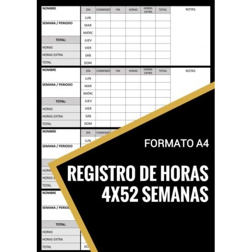 Registro De Horas - 4x52 Semanas - Formato A4 - Libros & Libros