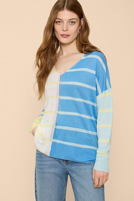 White Stuff Linen V Neck Jumper Blue Multi Taglia: 8 | Maglioni a maglia Outlet | Donna | Blu