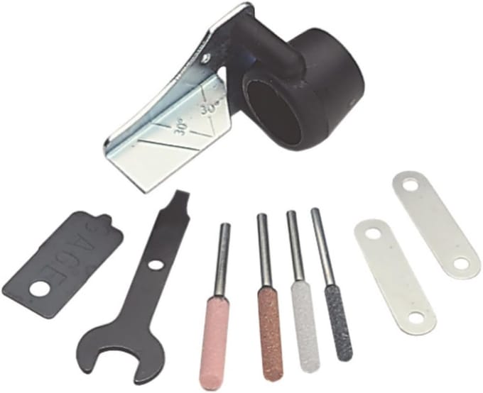 Chainsaw Sharpener Accessory Set with Grinding Guide and 4 Sharpening Wheels