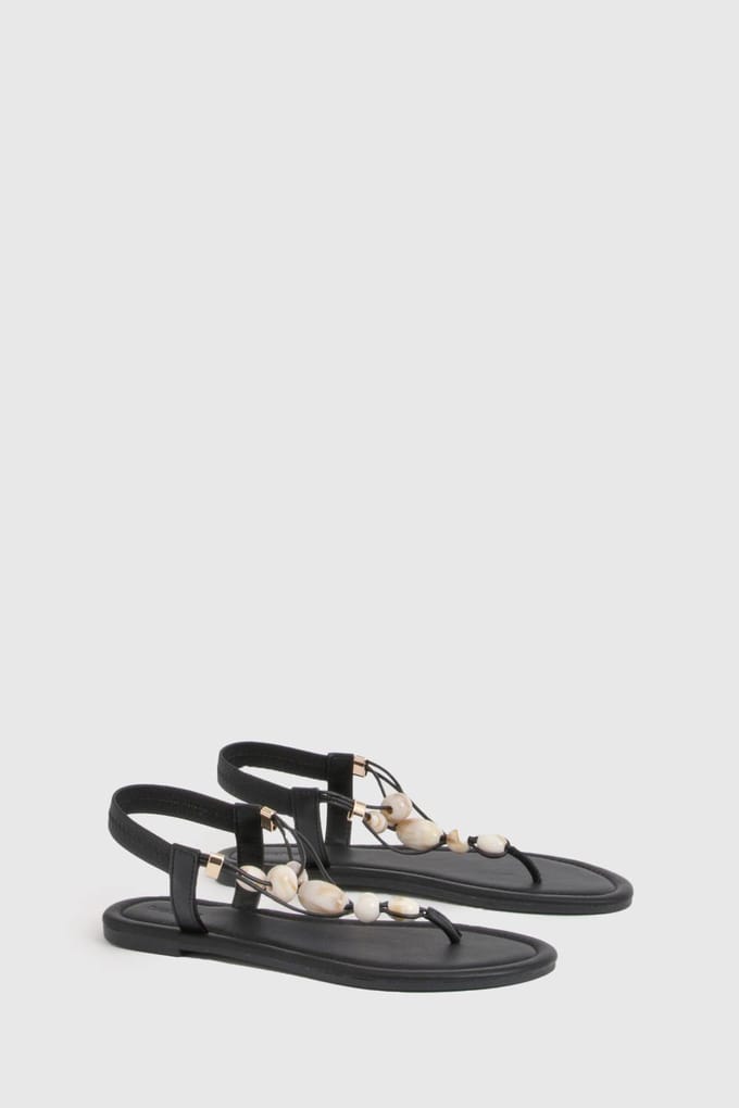 boohoo Dames Teenslippers Met Kralenversiering | Black | Maat: 3