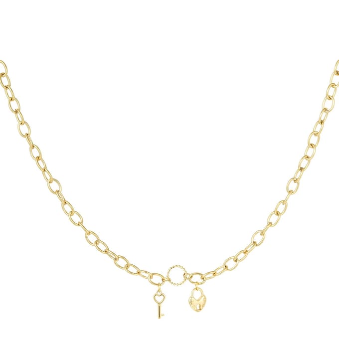 Yehwang - Ketting met sleutel & slotje - Goud - Stainless Steel