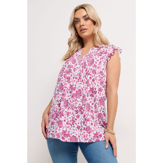 Yours Roze Paisley Blouse Met Plooitjes Size 48