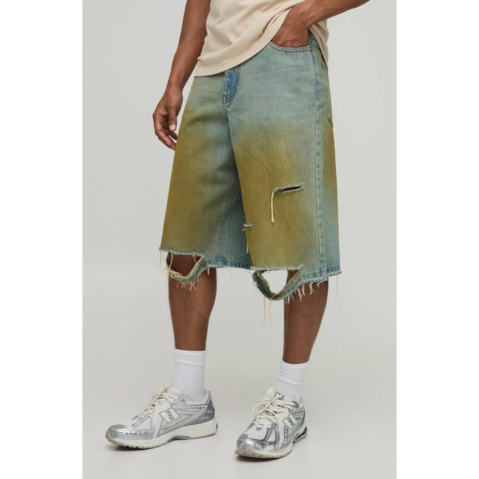 Getinte Longline Jorts Met Ruwe Zoom | Light Blue | Size 32