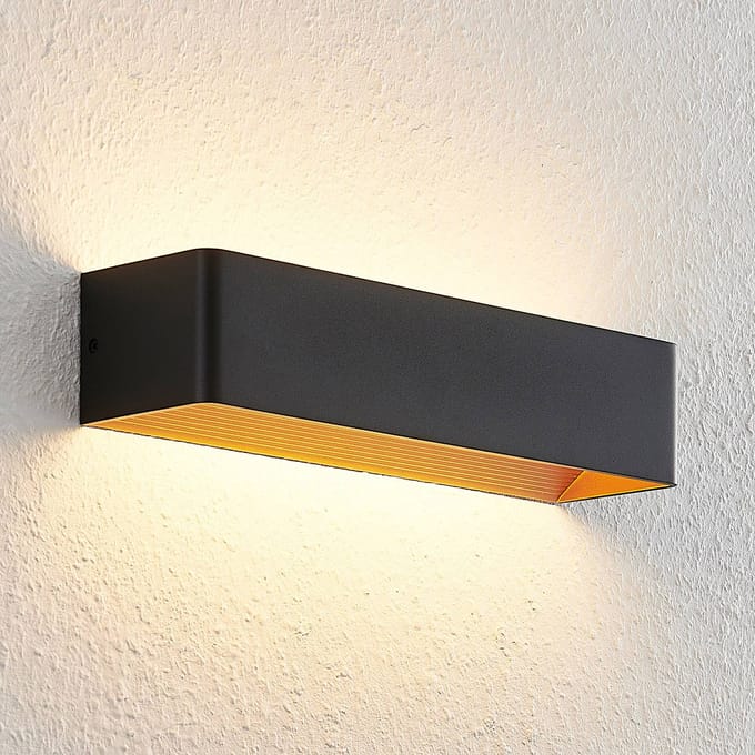 Arcchio LED wandlamp Karam, 37 cm, zwart, metaal, up/down