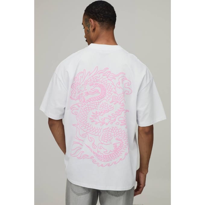 Wit Oversized T-shirt Met Dragon Puff Print | White | Size Medium