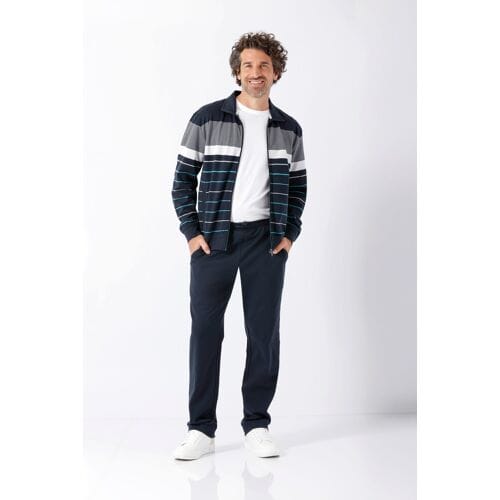 Gestreept heren huispak Hajo interlock - Blauw - Maat - 48