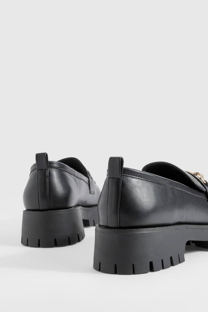 boohoo Dames Brede pasvorm chunky T-Bar loafers | Zwart | Maat: 40