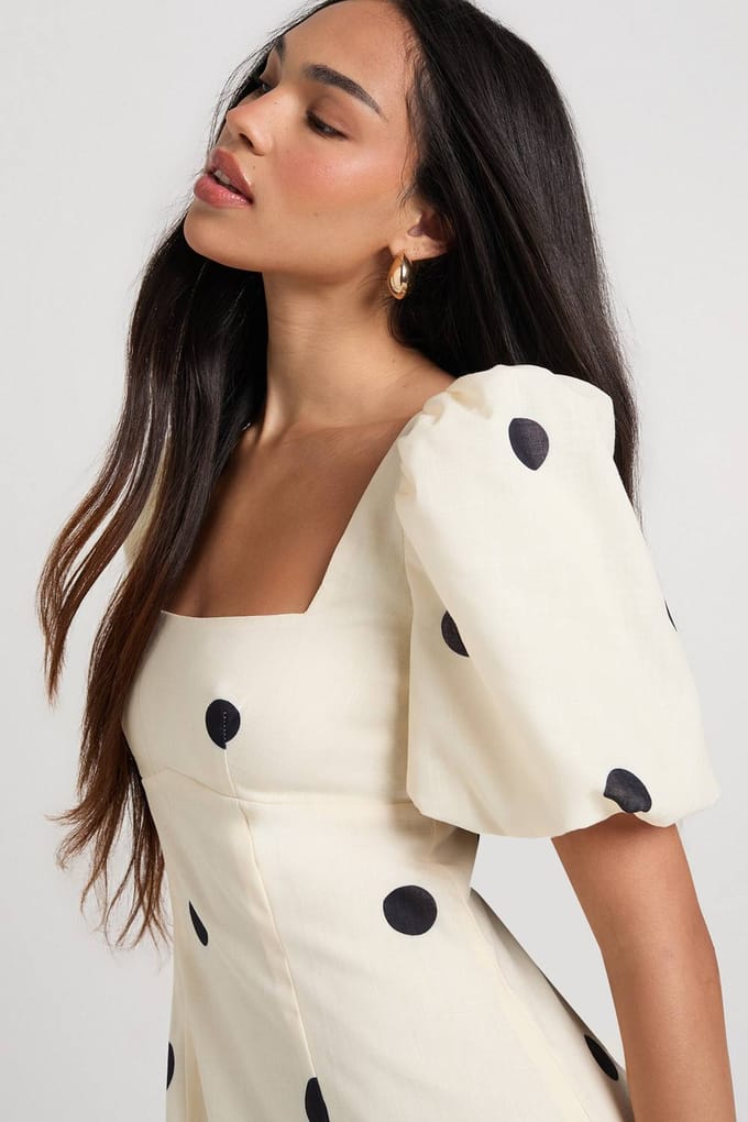 boohoo Dames Grote gestippelde shiftjurk met linnen-look | Natural | Maat: 36
