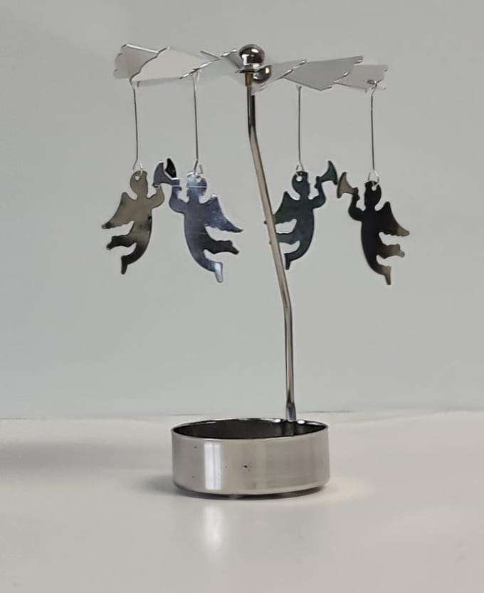 Kerstmis Theelichthouder - Zilveren Carrousel Met Engel