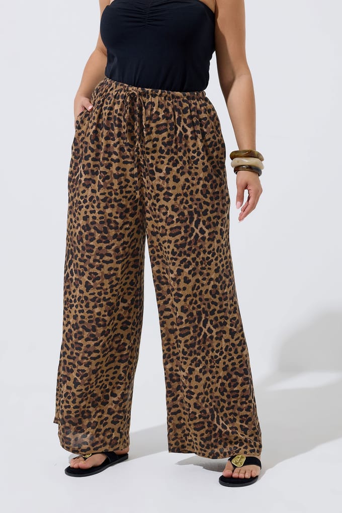 Limited Collection Bruine Broek Met Luipaardprint En Kreukeleffect Size 46