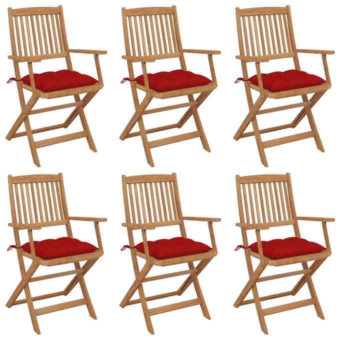 vidaXL - Inklapbare - stoelen - 6 - st - met - kussens - massief - acaciahout