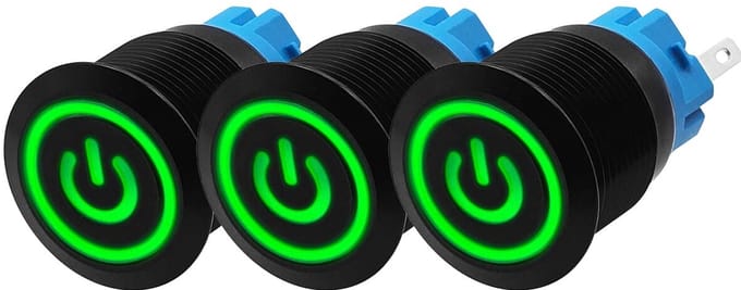 ProRide Drukschakelaar ON-OFF 220V - 19mm Metaal - Waterdicht - LED Ring Groen - 3 stuks