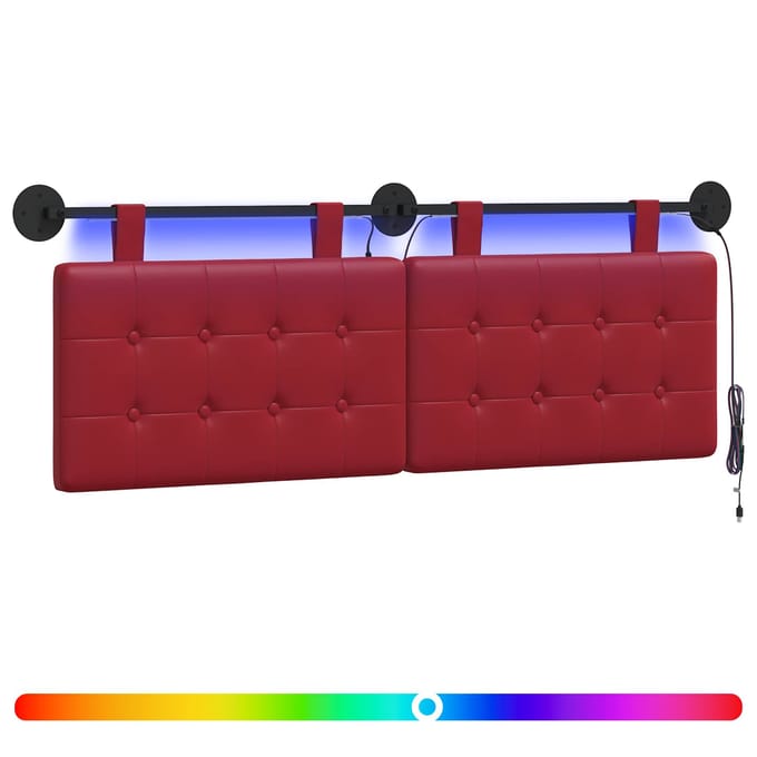 vidaXL - Hangend - hoofdbord - Met - LED-verlichting - Wijnrood - Kunstleer