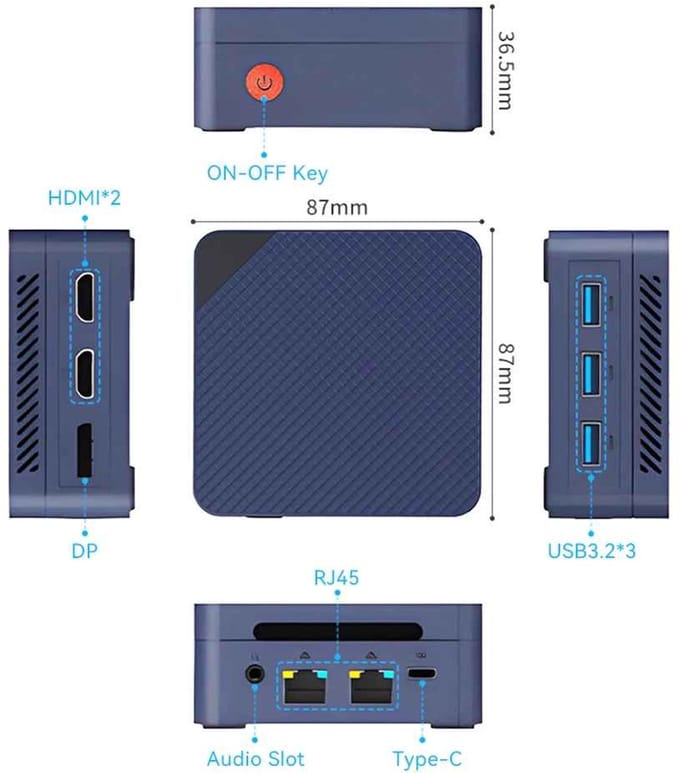 Casa Living Mini PC Processor - Intel N150 Quad-Core - 12GB LPDDR5 RAM - 512GB SSD - Windows 11 Pro - 4K Triple Display - Blauw