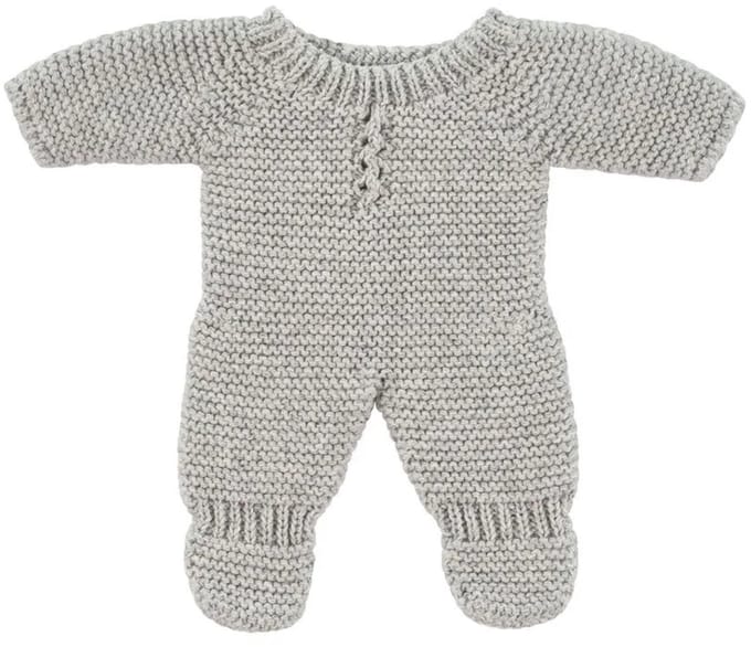 ML Poppen: PYJAMA GEBREID grijs 21cm, eco en gerecycleerd, op kleerhanger, 3+
