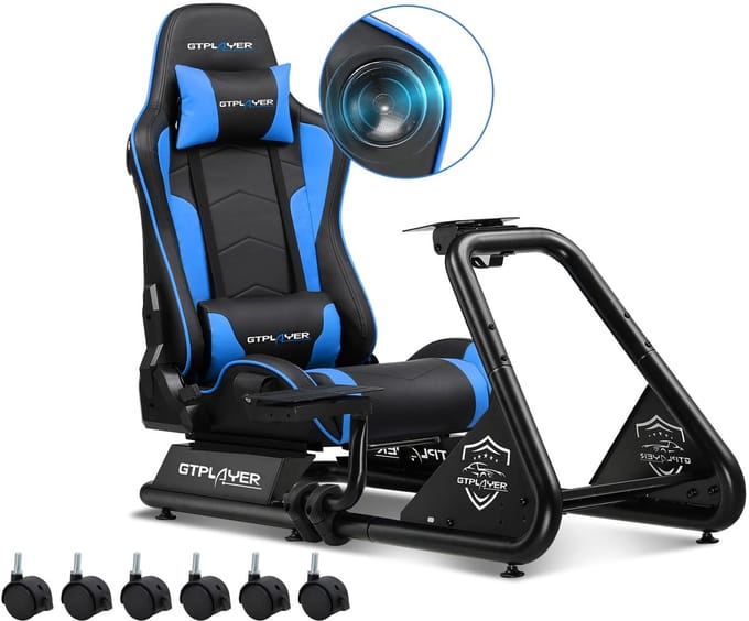 GTPLAYER - Simulator Cockpit - Met Luidsprekers en Stuurwiel Steun - Blauw