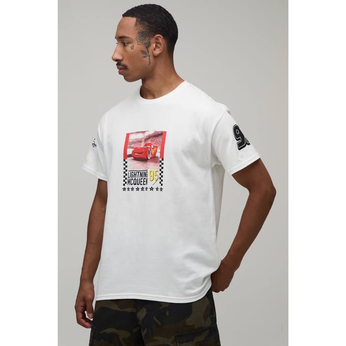 Oversized Disney Lightning McQueen Licentie Bedrukt T-shirt | White | Size Medium