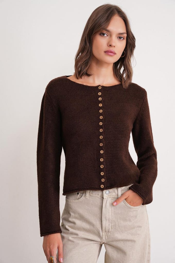 Geknoopte Ribbels Brei Cardigan