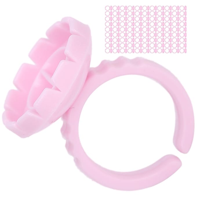 100 stuks Wegwerp Wimperlijm Ringbeker Wimperverlenging Lijmhouders Accessoire Roze blauw