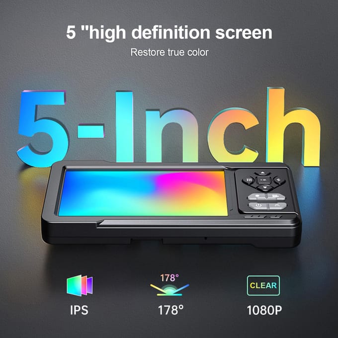 Caméra d'inspection d'égout 1080P avec double objectif Écran IPS de 5 pouces Moniteur Caméra endoscope avec LED noir