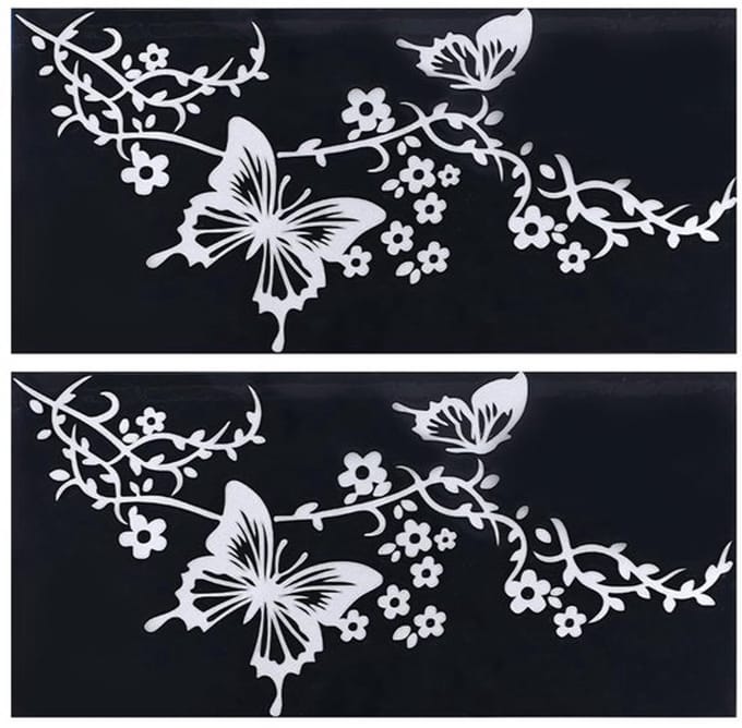 2 Vel Bloemen Vlinder Stickers - Reflectief Vinyl - Waterdicht - Zilver