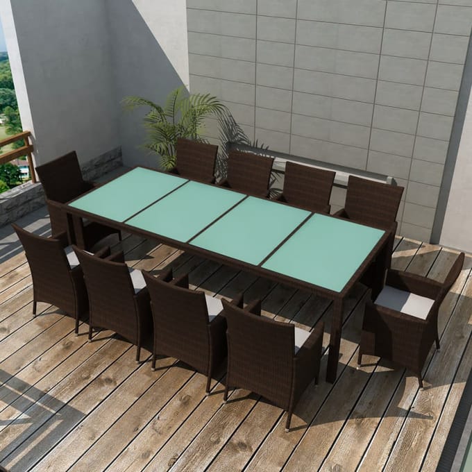 vidaXL - 11-delige - Tuinset - met - kussens - poly - rattan - bruin