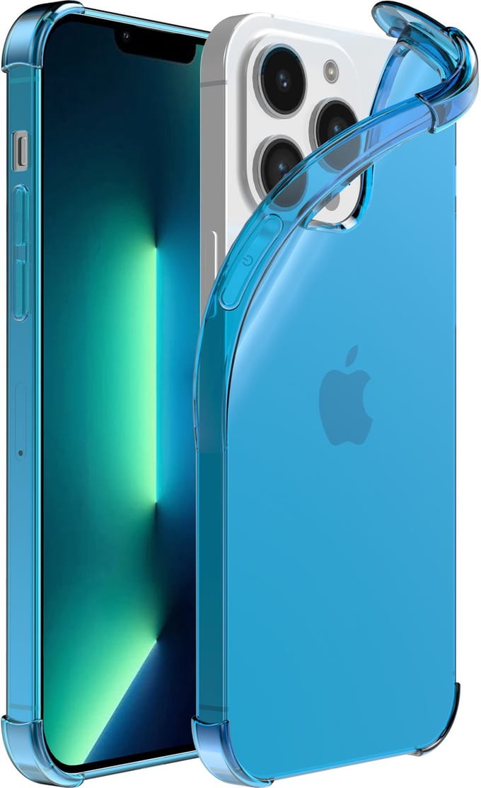Smartphonica iPhone 13 Pro Max transparant shockproof siliconen hoesje met stootrand - Blauw geschikt voor iPhone 13 Pro Max