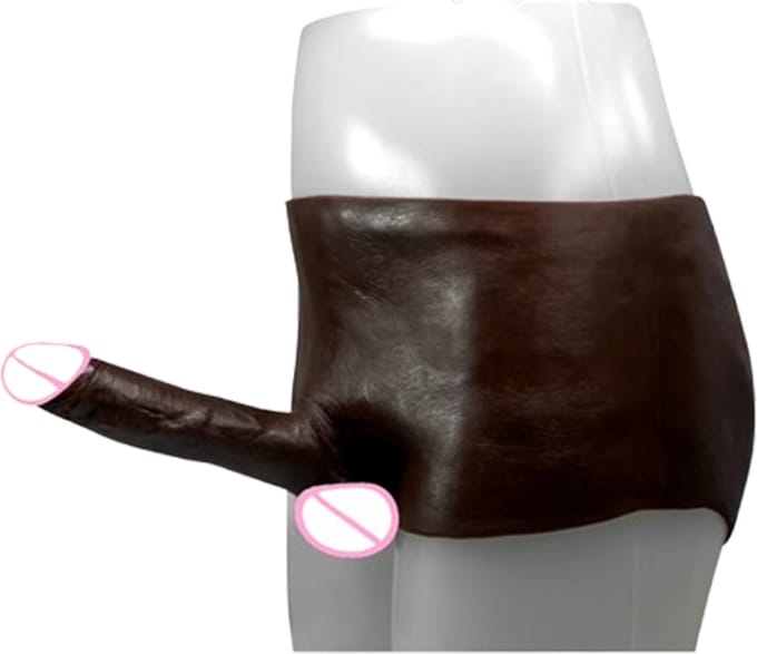 Black Penis dildo strap-on broek - Elastisch - voorbinddildo- Siliconen penis short - Unisex - Realistisch - One size L t/m 3XL