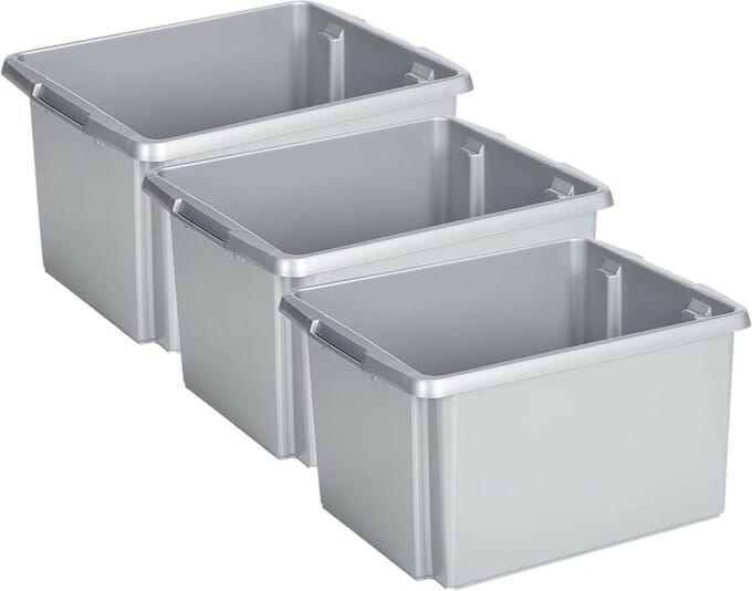 Sunware Opslagbox - 3 stuks - kunststof 32 liter lichtgrijs 45 x 36 x 24 cm