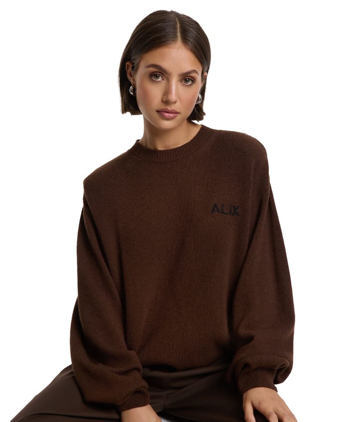 Alix The Label Ladies Knitted Shoulder Pads Pullover Dames - Sweater - Hoodie - Bruin - Maat S