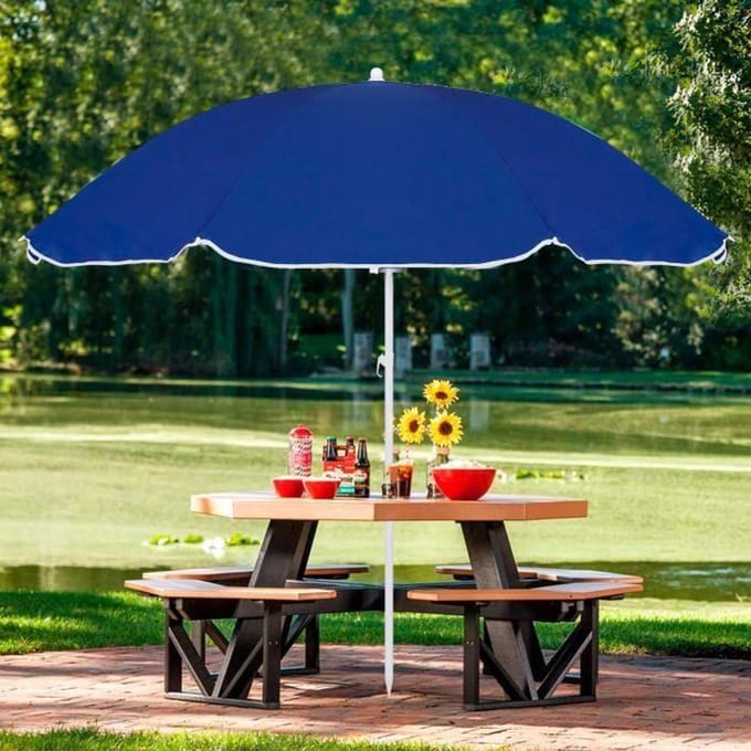 Springos Parasol | Strand Parasol | Parasols | Opvouwbaar | Kantelbaar | 180 cm | Blauw/Wit