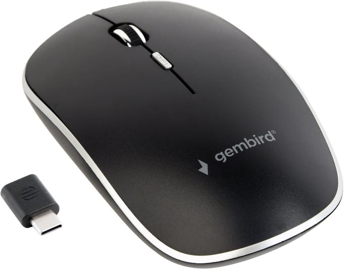 Gembird Silent wireless optical mouse - USB-C receivcer - Muis - Optisch - 4 knoppen - Zwart