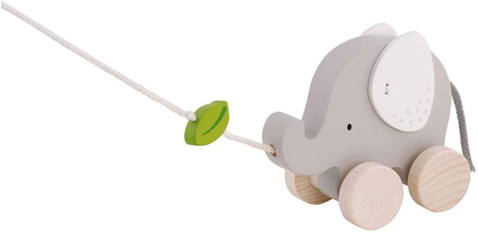 Goki Wooden Pull Animal Elephant with Leaf