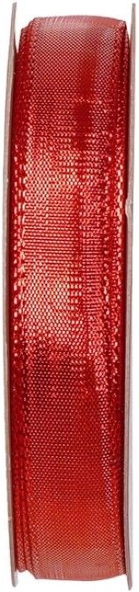 Decoratie lint 22mm rood metallic glitter, rol 10 meter